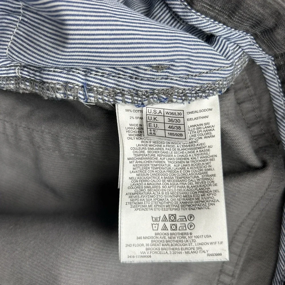 Brooks Brothers Pants Mens 36X30 Gray Corduroy Cotton Flat Front‎